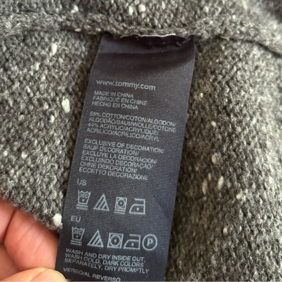 Y2K TOMMY HILFIGER SHAWL COLLAR SWEATER GREY OVERSIZED PREPPY COTTON BLEND SZ M - Picture 11 of 12